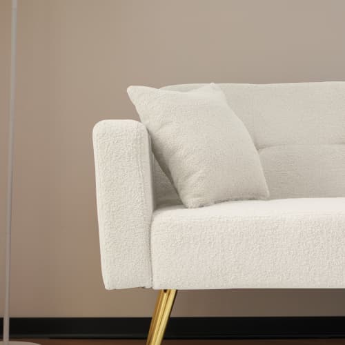 Premium bäddsoffa med sängfunktion – 180x90 cm, justerbart ryggstöd, ben i guldmetall, inkl. kuddar & sidofickor White