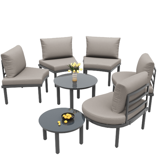 Modern 5-sits trädgårdsmöbelset med glasbord – elegant loungeset i grått Grey