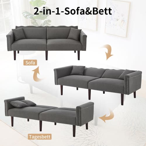 2-i-1 multifunktionell bäddsoffa – tvåsits med lutningsfunktion & justerbara dubbla ryggstöd Antique Gray