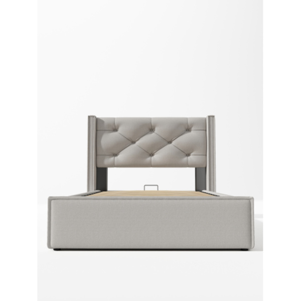 Hydraulisk enkelsäng klädd 90x200cm, säng med metallram, modern sängram med förvaring, bomull LIGHT GREY