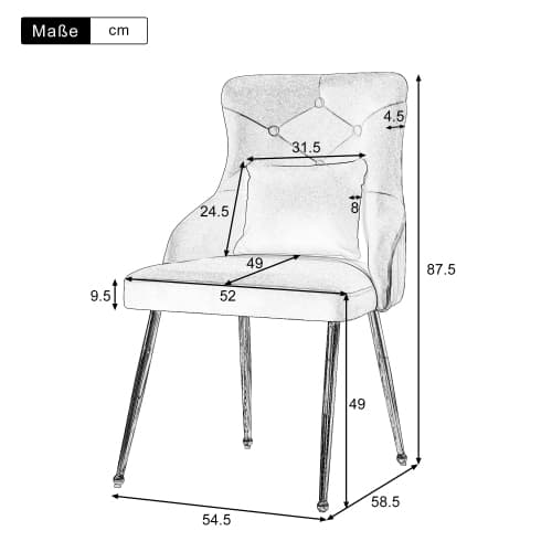 2-set matstolar med knappmönster, klädd stol, stolar med metallben Beige