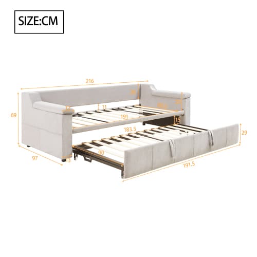 Smart bäddsoffa med klädsel 90/180×190 cm | Beige sammet | Med Bluetooth-ljud & USB Beige