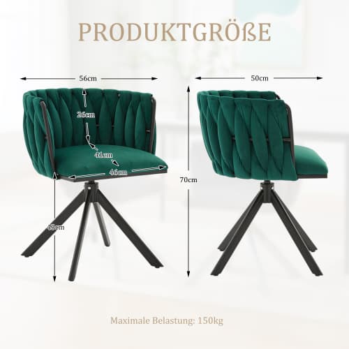 Velour lænestol sæt med 2 med 180° drejefunktion - kraftig ramme, ergonomisk, fløjlsblød Emerald