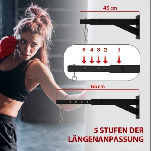 SPORTNOW boxsäckhållare svart - höjdjusterbart väggfäste av stål för boxningsboll & sandsäck Black