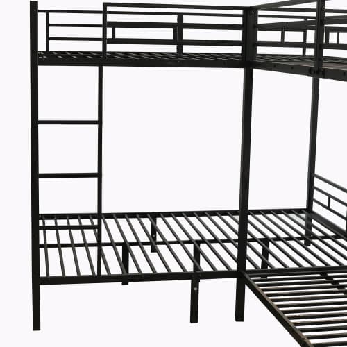 Våningssäng med multibäddskonfiguration, 90x200cm & 140x200cm, trestegsstege, robust järnsäng, svart Black