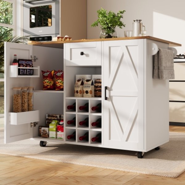 Modern köksö, köksskåp, buffé, serveringsvagn med trästruktur, buffé White