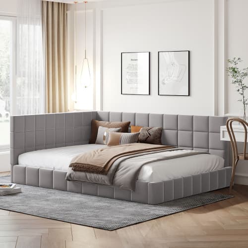 Premium grå bäddsoffa 140x200 cm - multifunktionell säng med sammetsöverdrag & ribbotten Gray