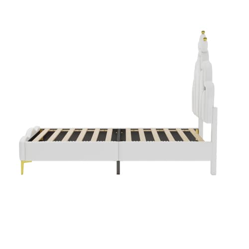 Vit prinsessäng 90x200 cm | Med LED-belysning & PU-läderklädsel White