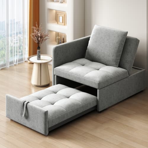 3-i-1 sovesofa lavet af linned – polstret seng med justerbart ryglæn, pladsbesparende multifunktionel sovesofa til små rum Gray