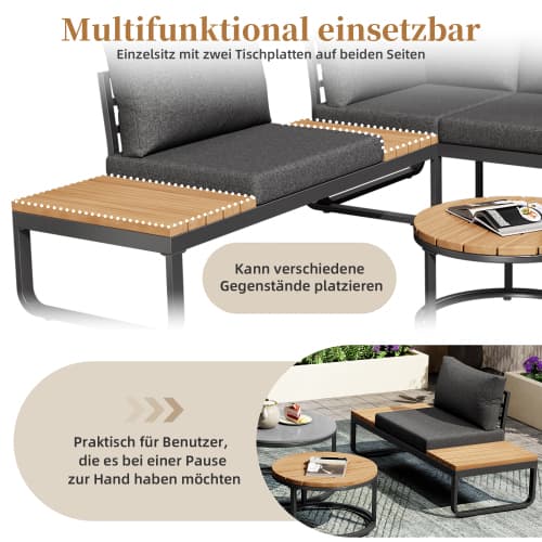 Trädgårdsmöbelset (4-5 sitsar), 2 stapelbara soffbord, galvaniserad järnram, bekväma trädgårdsmöbler Grey