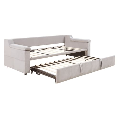 Smart bäddsoffa med klädsel 90/180×190 cm | Beige sammet | Med Bluetooth-ljud & USB Beige