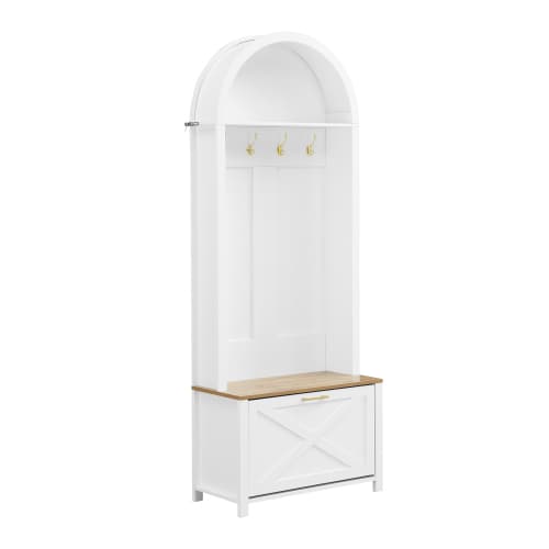 Garderobe med skohylde, hylde og kroge - robuste jernfødder, MDF-krop til entré White