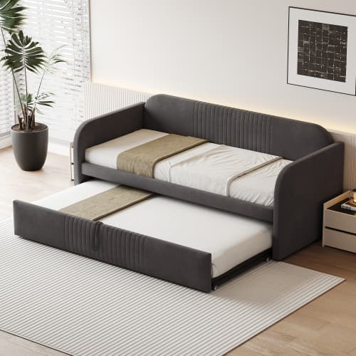 Bäddsoffa 90/180x190 cm | Kan dras ut med ribbor | linnegrå deep gray