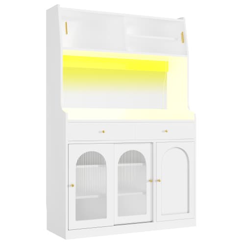 Modernt matrum med LED-belysning – 2 lådor, justerbara hyllor & 3 ljusfärger – vit White