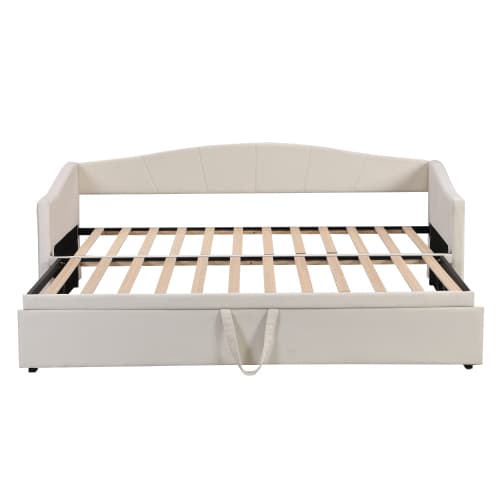 Multifunktionell bäddsoffa 90/180×200 cm | Beige sammet | Med ribbotten Beige