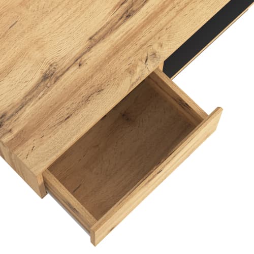 Sofa bord med dobbeltsidet opbevaring, grebsfri skuffe & opbevaringsrum, træstruktur, til kontor & stue Natural