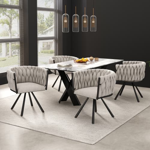 Linne matrumsstol, 2-delat set, individuell lätt lyx vardagsrum sovrum roterande stol Black + Linen