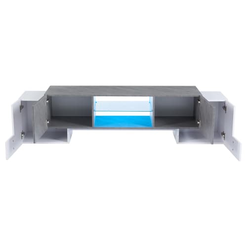 Modern TV-bänk med LED-belysning (180 cm) – vit-grå skänk, Bluetooth-kompatibel, passar 60-70 tums TV White