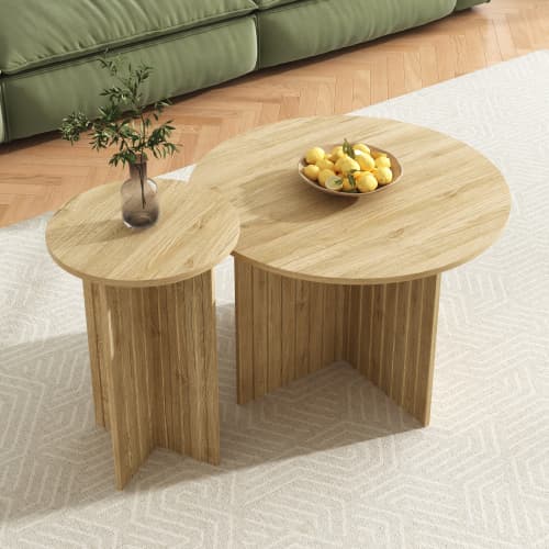 2-delt træ Nest bord sæt | Runde sofaborde i Scandi design | Pladsbesparende & alsidig | Robuste MDF-plader | Hvid Natural