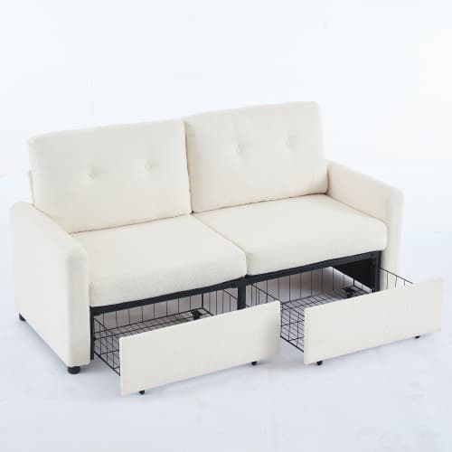 Elfenbensvit 2-sitssoffa med creppstruktur: vardagsrumssoffa med dubbel lådförvaring & modern design lvory