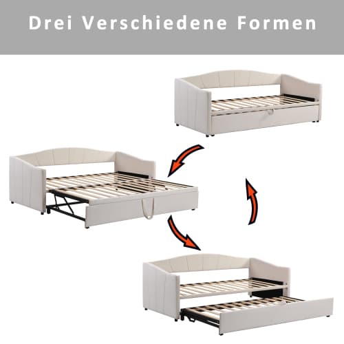 Multifunktionell bäddsoffa 90/180×200 cm | Beige sammet | Med ribbotten Beige