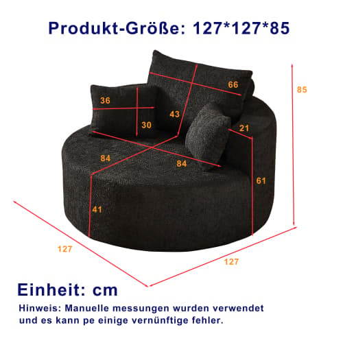 Fåtölj i chenille, ingen montering krävs, fluffig gungstol för vardagsrum & sovrum, modern & bekväm Black