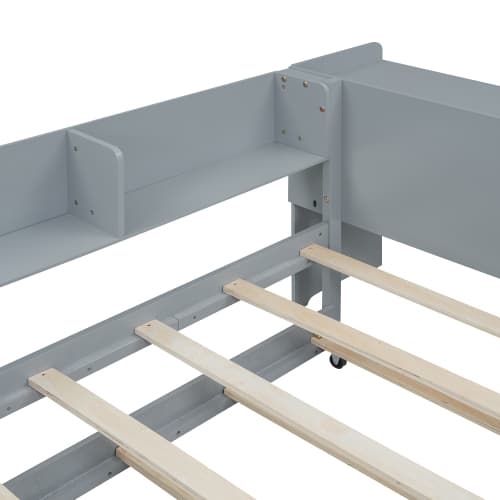 Grå säng 90x200 cm med utdragbar säng & skrivbord | Modern rumslösning Gray