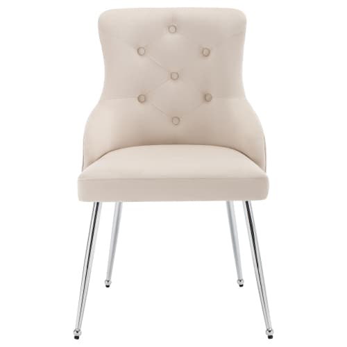2-set matstolar med knappmönster, klädd stol, stolar med metallben Beige
