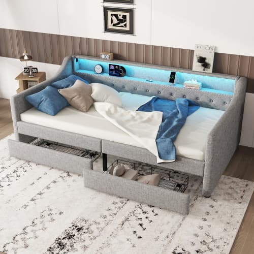 90x200 cm Dagbädd i grått – Modern bäddsoffa med stämningsbelysning & smarta funktioner Grey