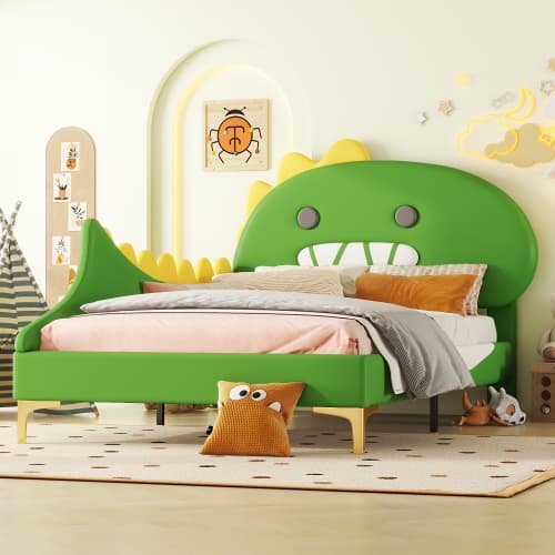 Grön dinosauriesäng 90x200 cm | Lekfull platt säng Green