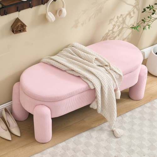 Modern förvaringsrum med förvaring - Elegant bänk i rosa - Chenillematerial & massivt trä - För hall, sovrum & vardagsrum Pink