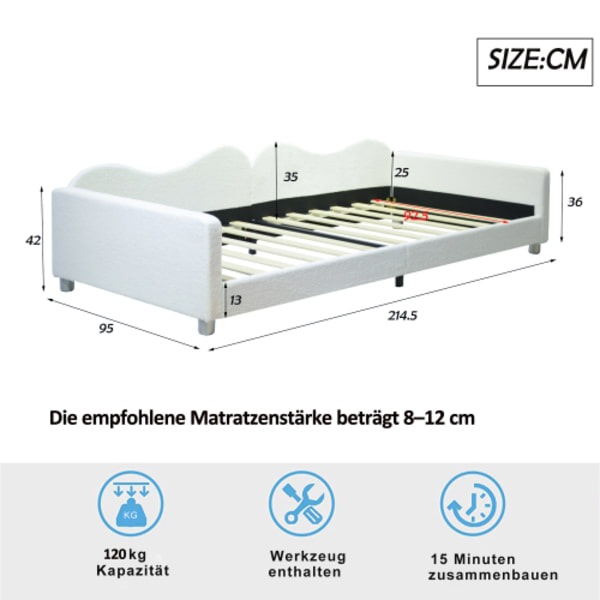 Vit Teddy Spjälsäng 90x200 cm - multifunktionell bäddsoffa med klädda stolar White