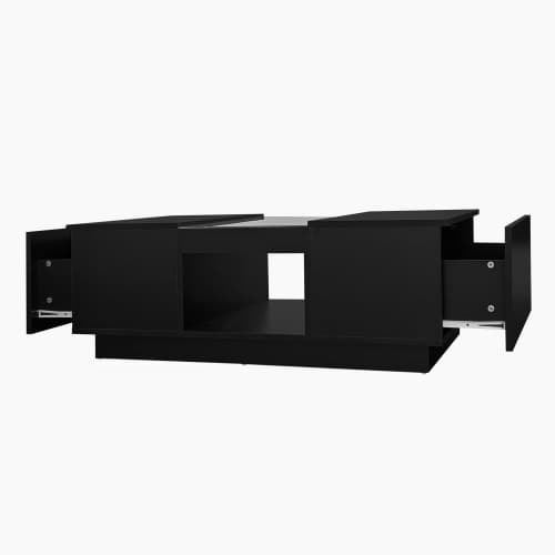 Sofa bord med app-styring & LED-belysning, 2 skuffer, glasplade | Sort, 100x50x35,5 cm | Moderne stuebord Black