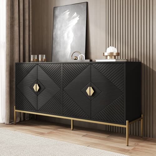 Skænk 162x80cm, Moderne opbevaringsskab & kommode, Alsidig til stue, spisestue & entré Black