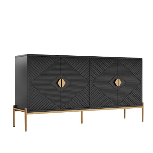 Skænk 162x80cm, Moderne opbevaringsskab & kommode, Alsidig til stue, spisestue & entré Black