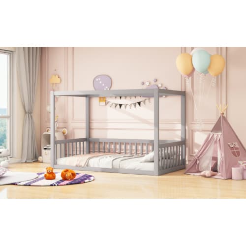 Barnsäng 90 x 200 cm | Massiv trä sänghimmel i grått för barn & tonåringar Gray