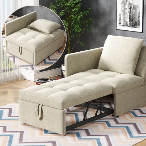Seng polstret sovesofa 3-i-1 – linned med justerbart ryglæn, multifunktionel sovesofa til små rum (140x200cm) Beige