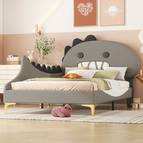Grå dinosauriesäng 90x200 cm | Modern platt sängdesign Gray