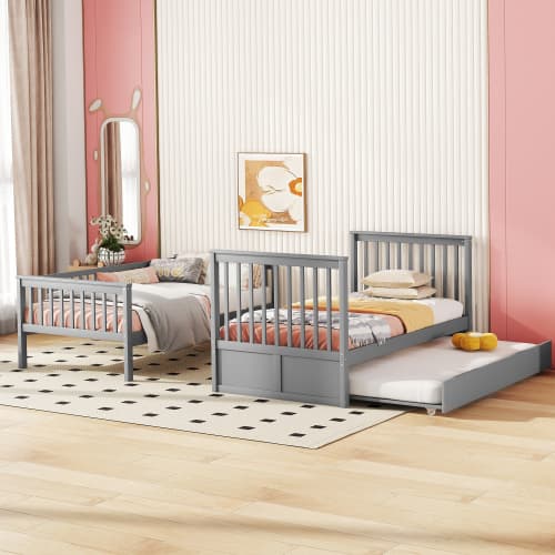90x200cm trippelsäng grå - Med utdragbar säng & säkerhetsräcke - Stabil barnsäng med trappor Grey
