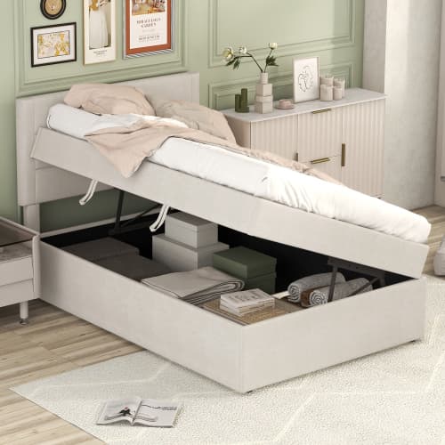 Dubbel bäddsoffa 90x200 cm med metallram & förvaringsutrymme Beige