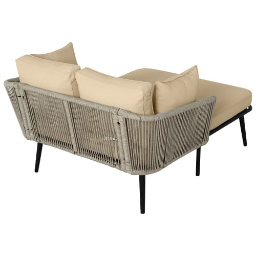 Trädgårdssoffa med 2 kuddar och 2 dynor, utomhus solbädd, trädgårdslounge, balkongmöbelset, loungemöbler khaki + Polyester