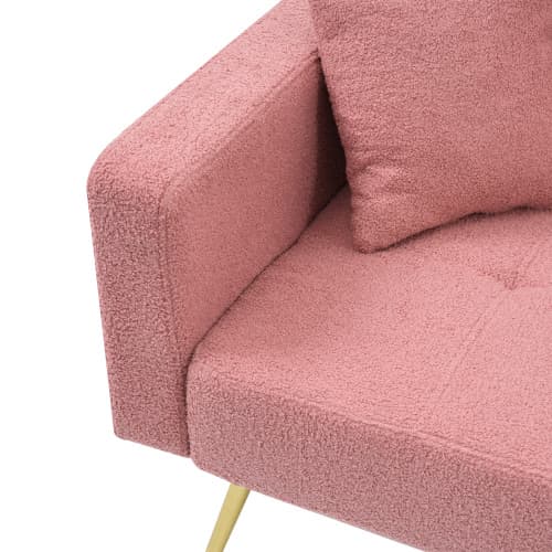 Modern bäddsoffa med sängfunktion – justerbart ryggstöd, ben i guldmetall & praktiska sidofickor Pink