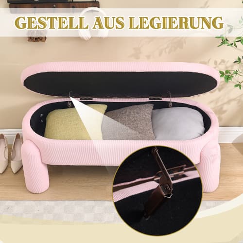 Modern förvaringsrum med förvaring - Elegant bänk i rosa - Chenillematerial & massivt trä - För hall, sovrum & vardagsrum Pink