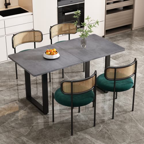 Matbord och stolsset, set om 5, 4 matstolar i sammet & 1 rektangulärt matbord Black+ Gray