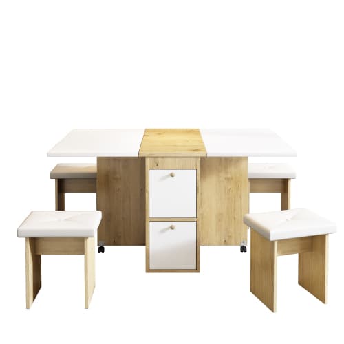 matgrupp, (med matbord, 4 stolar), hopfällbart matbord, 120*80*75cm, utdragbart matbord White+Oak