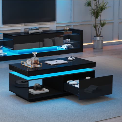 Högblank LED-soffa (100 cm) – Med låda & 50 kg kapacitet – Modernt sidobord Black