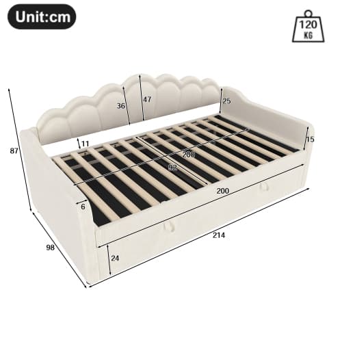Dubbelsäng 90x200 cm med hydraulik & LED | Bäddsoffa & förvaringsutrymme Beige