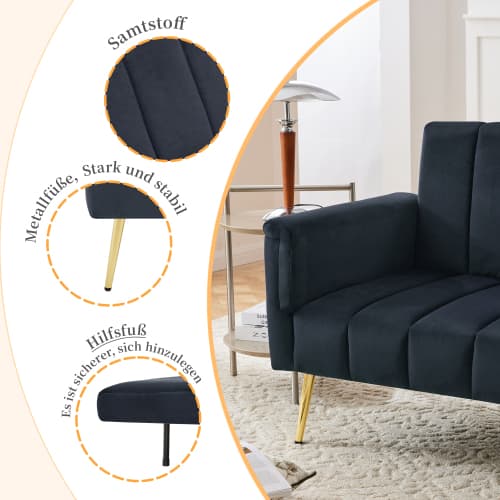 Vikbar sammetssoffa med Memory Foam – modern gästsäng för vardagsrum, platsbesparande (videoinstruktion) Dark Gray