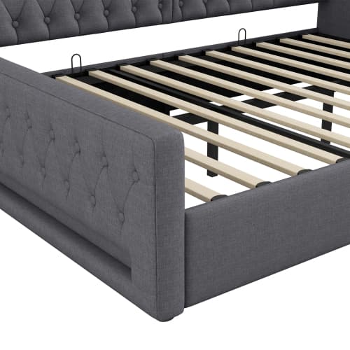140x200cm grå vadderad dagbädd – med LED-belysning & förvaringsutrymme, modern bäddsoffa med komfortfunktioner Gray
