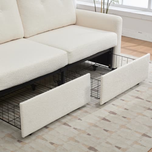 Elfenbensvit 2-sitssoffa med creppstruktur: vardagsrumssoffa med dubbel lådförvaring & modern design lvory